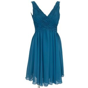 Mori Lee Teal V Neck Chiffon Bridesmaid Dress NWT